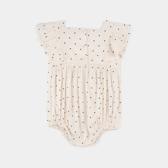 Infant Girls Cotton Viscose Woven Romper (Retro Story) - Off White
