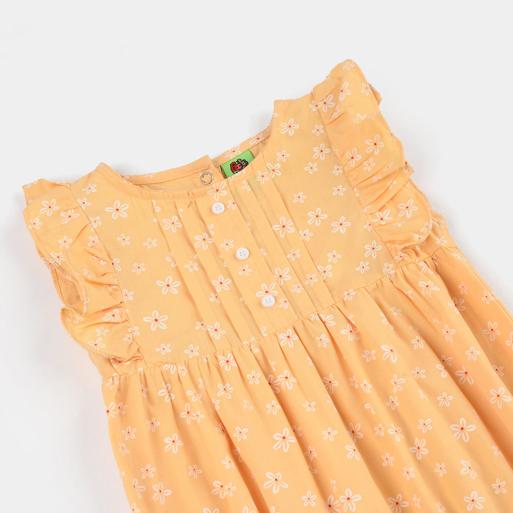 Infant Girls Cotton Woven Romper - Yellow
