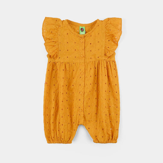 Infant Girls Chicken Kari Woven Romper (Soft Petal) - Mustard