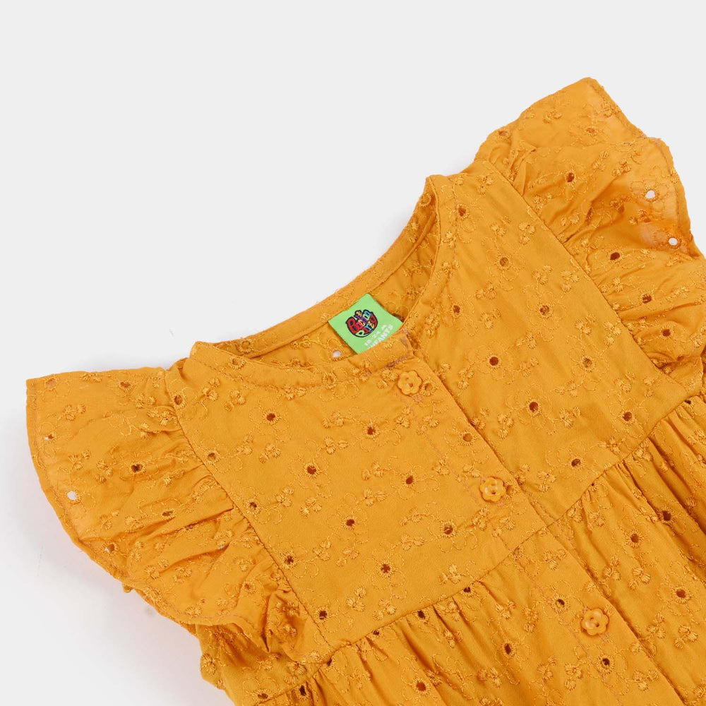 Infant Girls Chicken Kari Woven Romper (Soft Petal) - Mustard