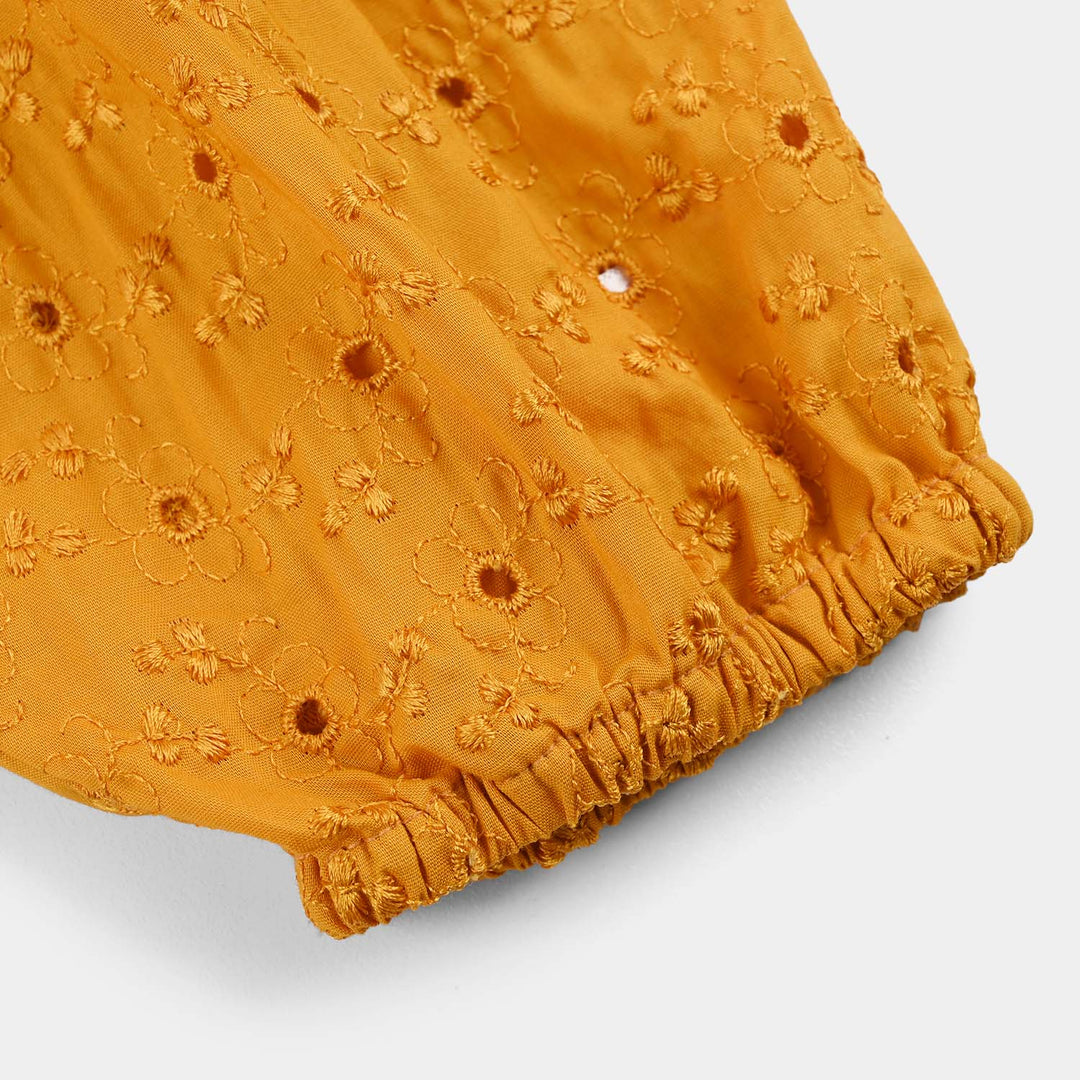 Infant Girls Chicken Kari Woven Romper (Soft Petal) - Mustard