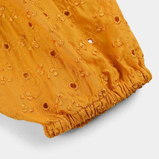 Infant Girls Chicken Kari Woven Romper (Soft Petal) - Mustard