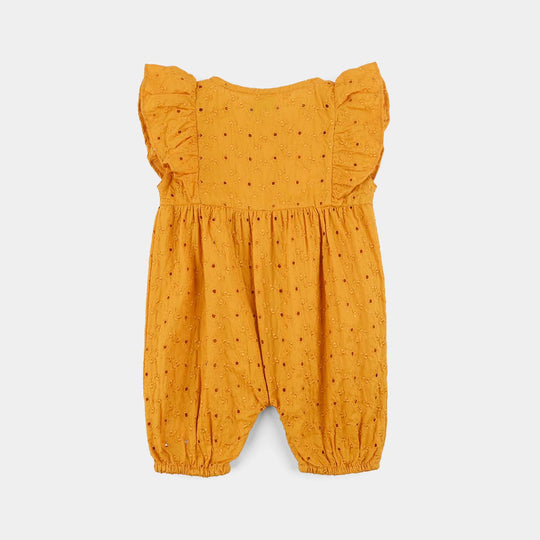 Infant Girls Chicken Kari Woven Romper (Soft Petal) - Mustard