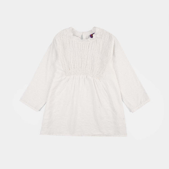 Girls Viscose Casual Top (Stripes) - White