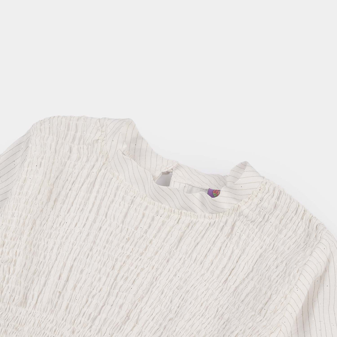 Girls Viscose Casual Top (Stripes) - White