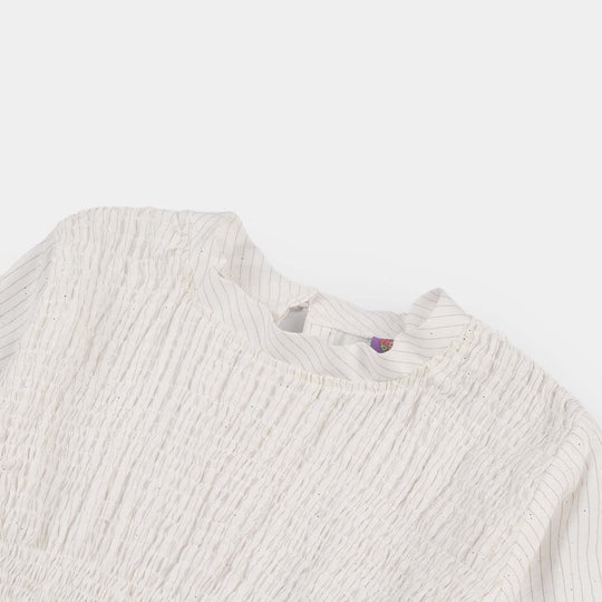 Girls Viscose Casual Top (Stripes) - White