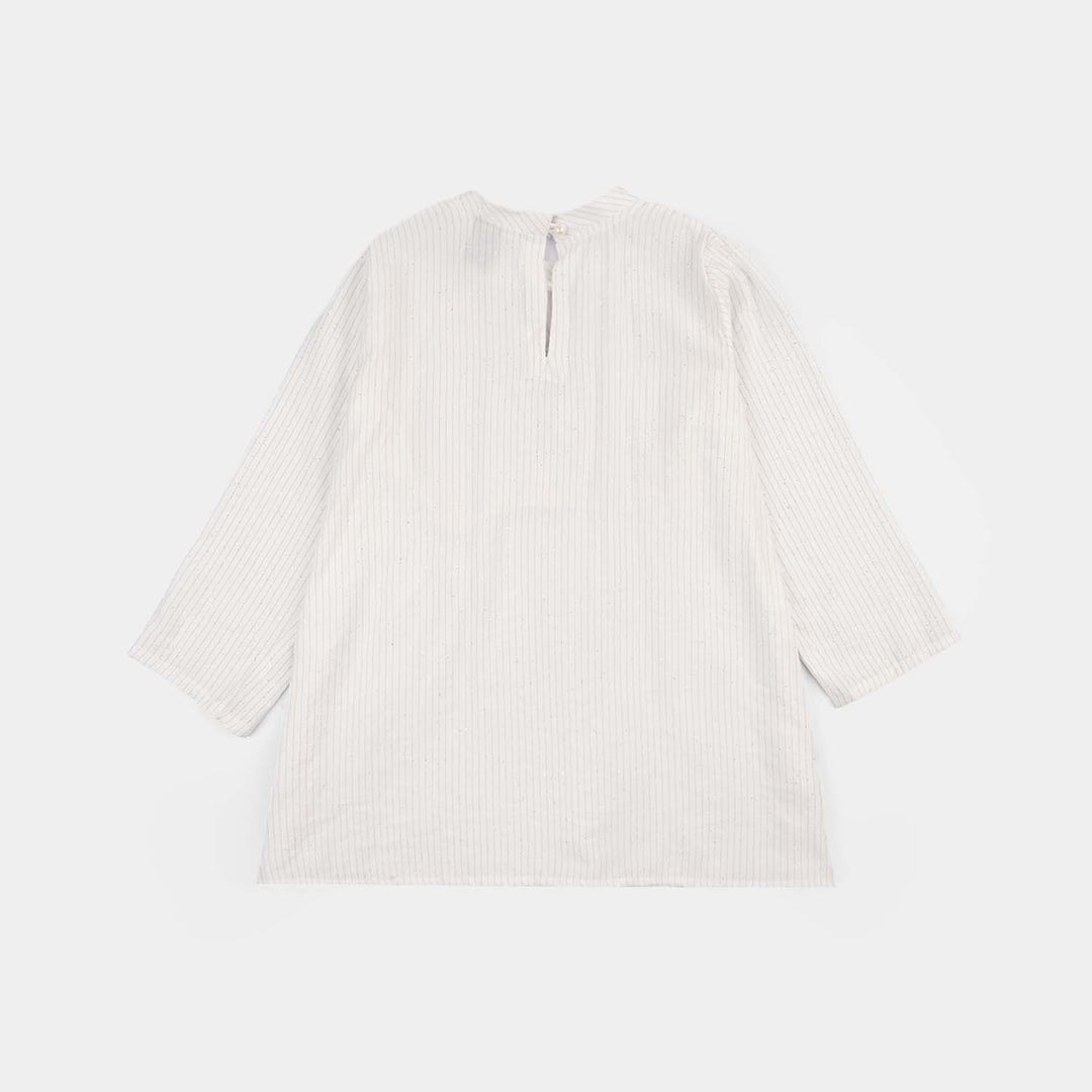 Girls Viscose Casual Top (Stripes) - White