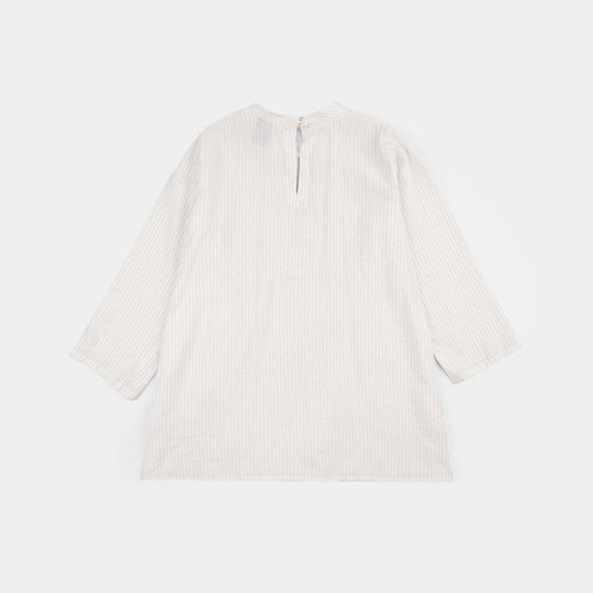 Girls Viscose Casual Top (Stripes) - White