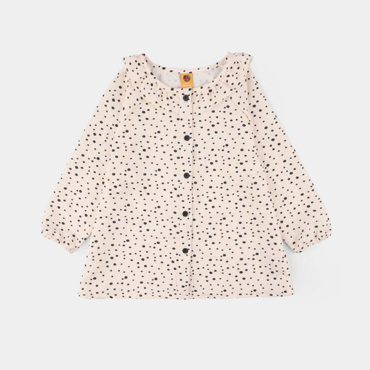 Girls Seersucker Casual Top (Polka Dot) - Light Peach