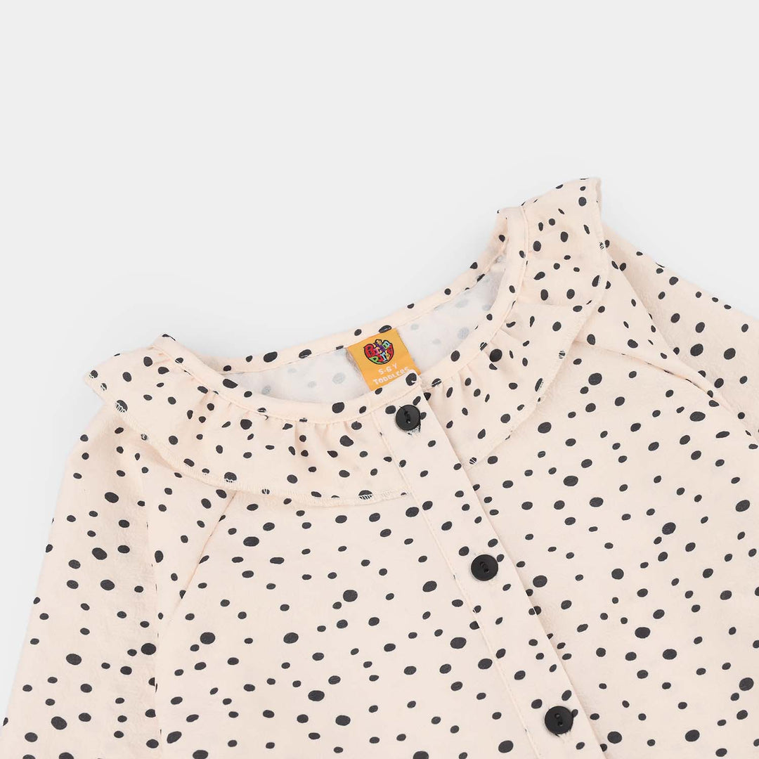 Girls Seersucker Casual Top (Polka Dot) - Light Peach