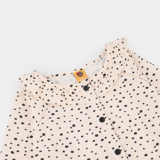 Girls Seersucker Casual Top (Polka Dot) - Light Peach