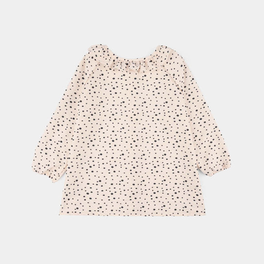 Girls Seersucker Casual Top (Polka Dot) - Light Peach