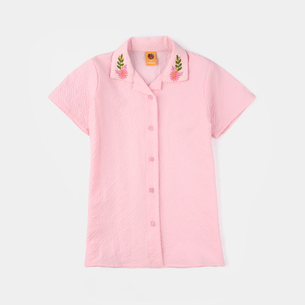 Girls Poly Crinkle Emb Co-Ord Set Butterfly-L.Pink