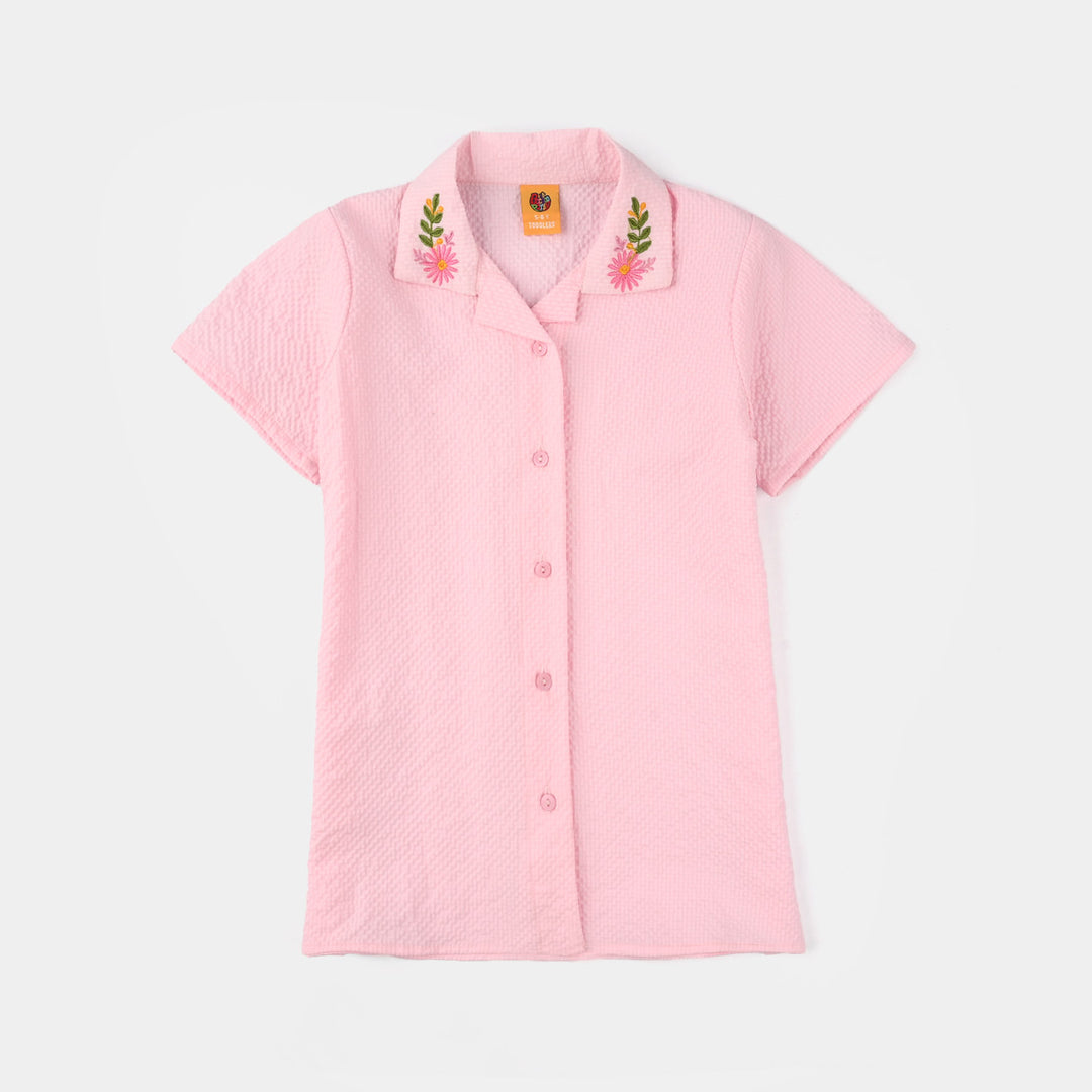 Girls Poly Crinkle Emb Co-Ord Set Butterfly-L.Pink