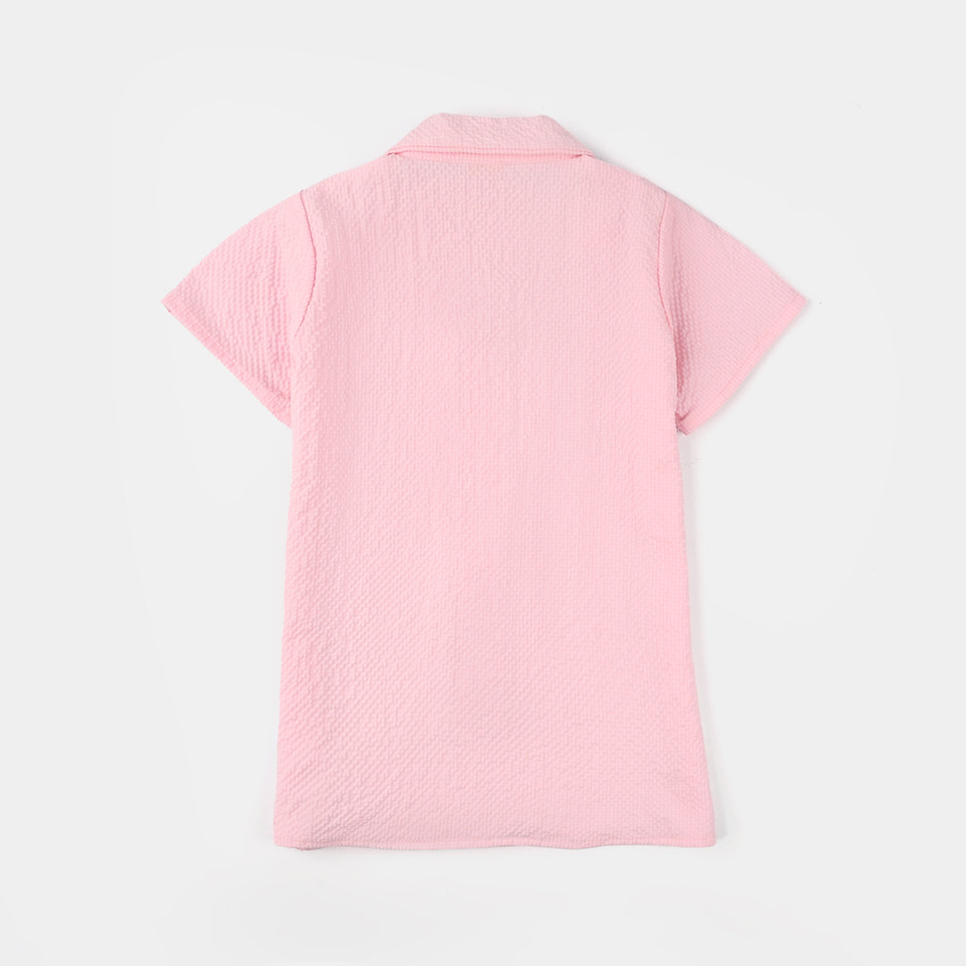 Girls Poly Crinkle Emb Co-Ord Set Butterfly-L.Pink