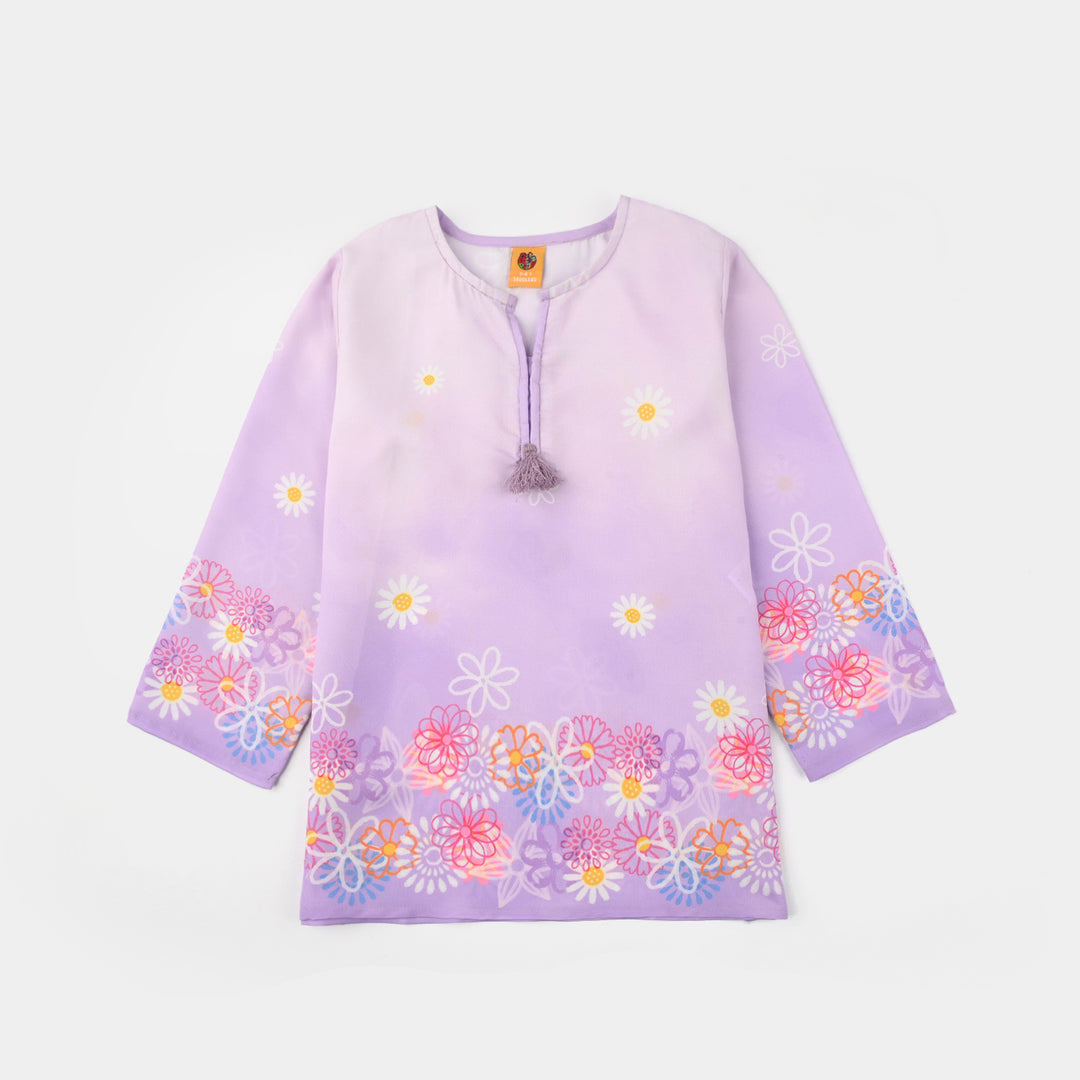 Girls Poly Lawn Co-Ord Set (Daisy) - Light Purple