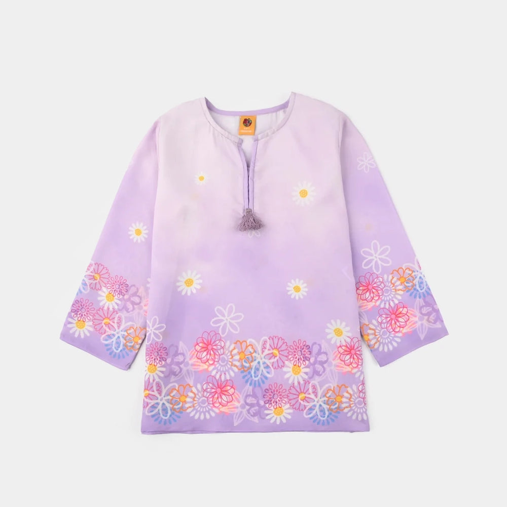 Girls Poly Lawn Co-Ord Set (Daisy) - Light Purple