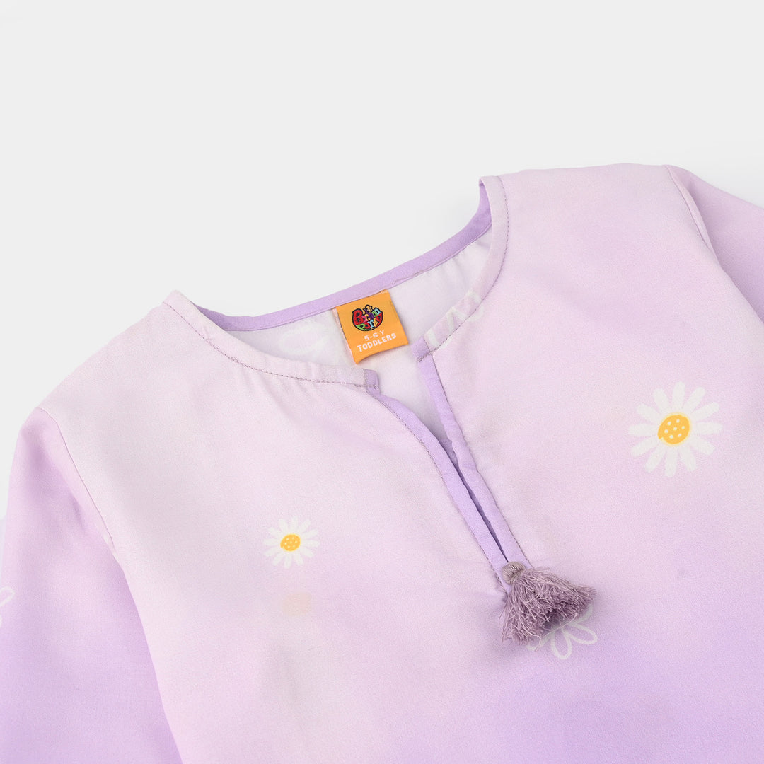 Girls Poly Lawn Co-Ord Set (Daisy) - Light Purple
