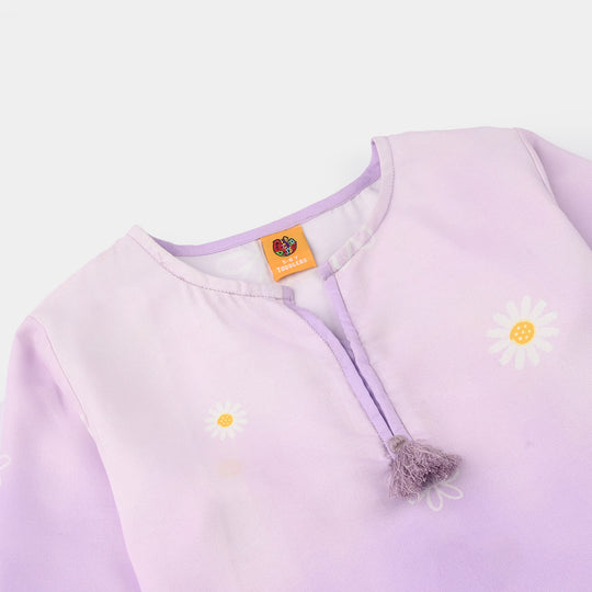 Girls Poly Lawn Co-Ord Set (Daisy) - Light Purple