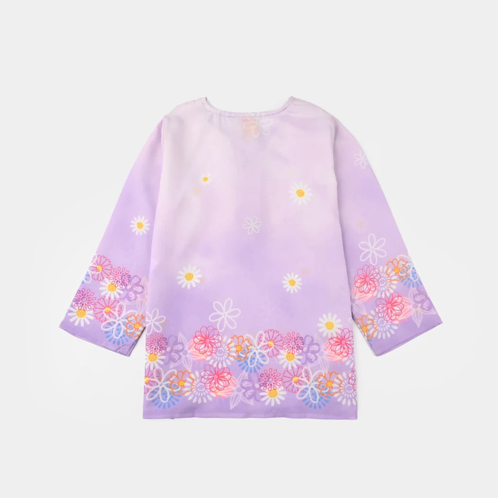 Girls Poly Lawn Co-Ord Set (Daisy) - Light Purple