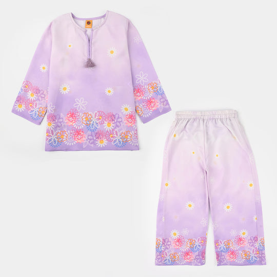 Girls Poly Lawn Co-Ord Set (Daisy) - Light Purple