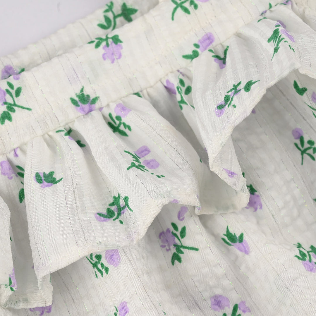 Infant Girls Seersucker Casual Top (Blue Bow) - White