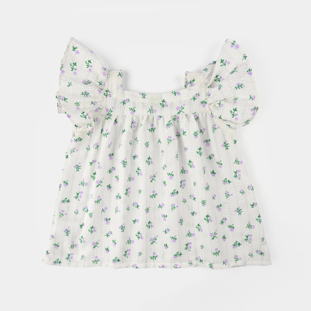 Infant Girls Seersucker Casual Top (Blue Bow) - White