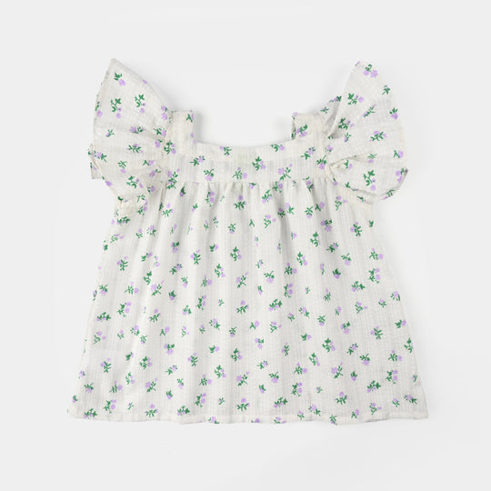 Infant Girls Seersucker Casual Top (Blue Bow) - White