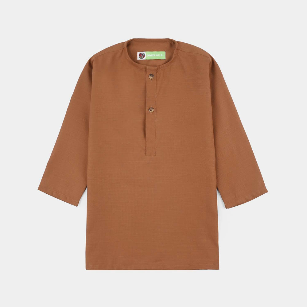 Infant Boys Poly Viscos Kurta Pajama (Rust)-BROWN
