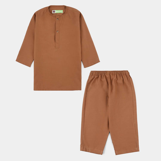 Infant Boys Poly Viscos Kurta Pajama (Rust)-BROWN
