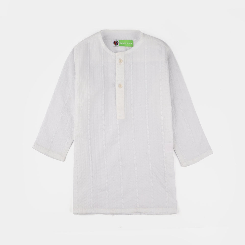 Infant Boys Cotton Kurta Pajama (Chicken Kari) - White