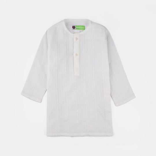 Infant Boys Cotton Kurta Pajama (Chicken Kari) - White