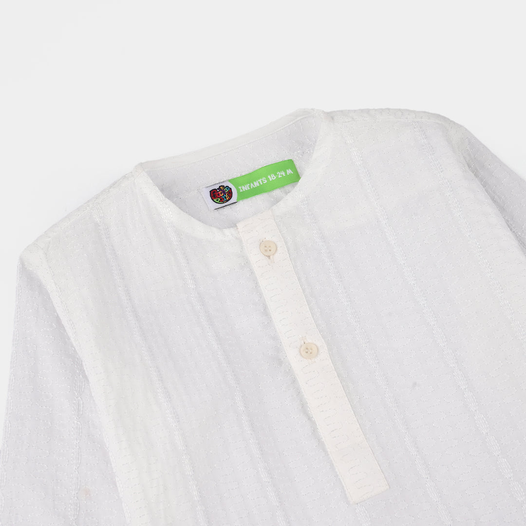 Infant Boys Cotton Kurta Pajama (Chicken Kari) - White