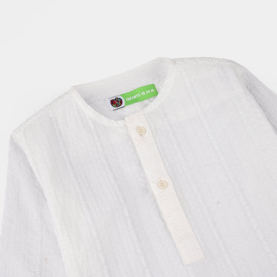 Infant Boys Cotton Kurta Pajama (Chicken Kari) - White