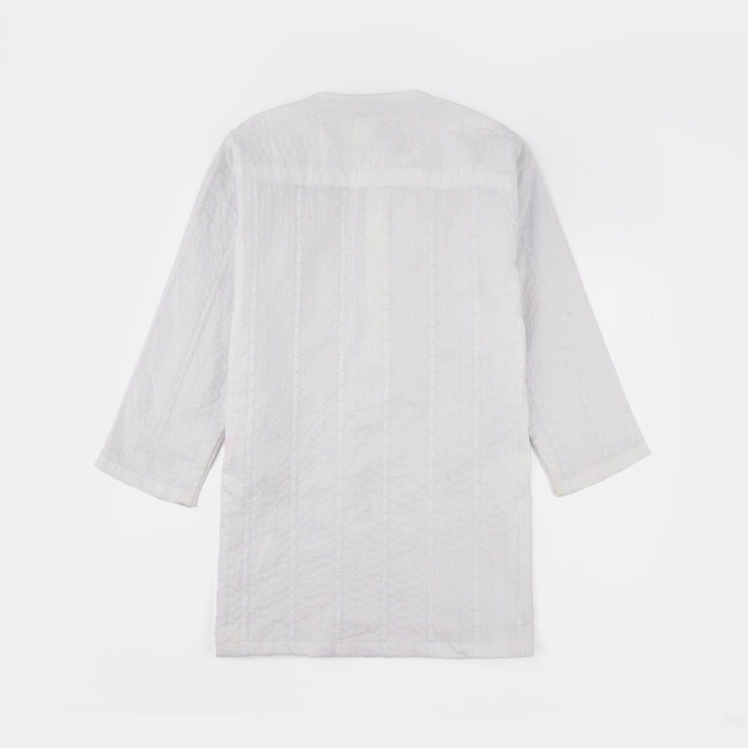 Infant Boys Cotton Kurta Pajama (Chicken Kari) - White