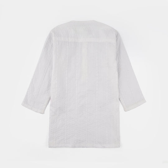 Infant Boys Cotton Kurta Pajama (Chicken Kari) - White