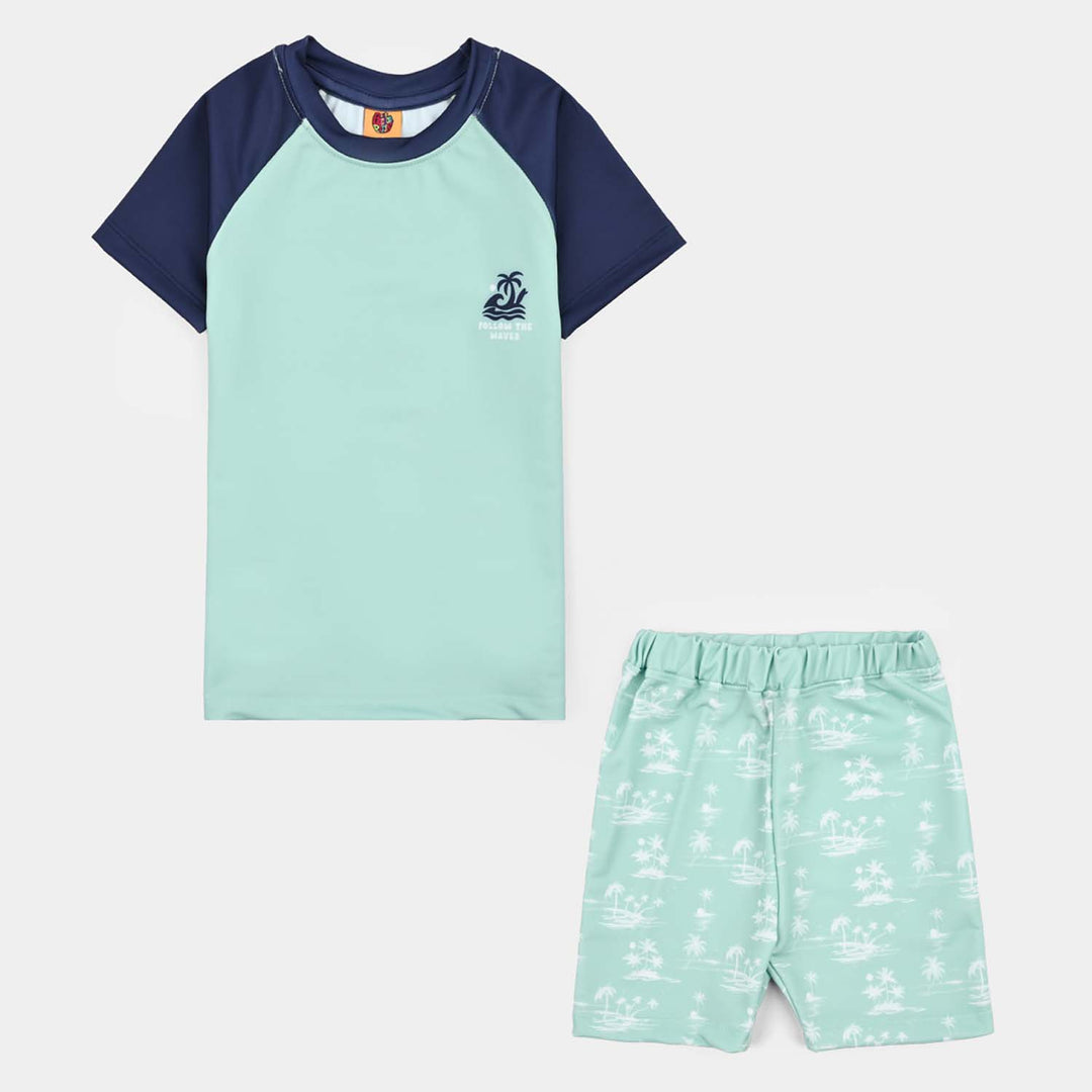 Boys Nylon Swimming 2Piece Suit Sea Shore -Green