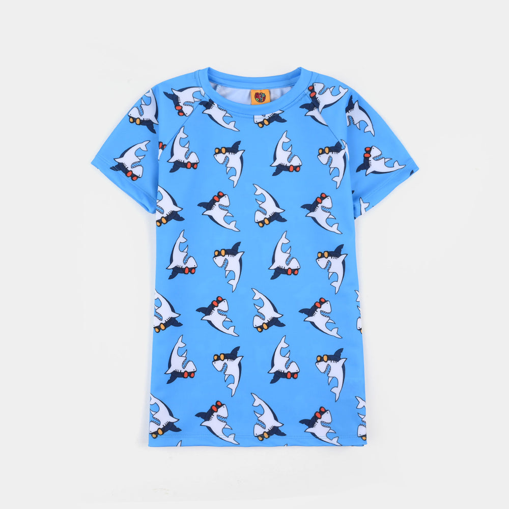 Boys Polyester Swimming 2-Piece Suit (Shark) - Blue