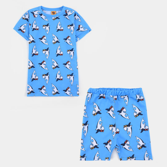 Boys Polyester Swimming 2-Piece Suit (Shark) - Blue