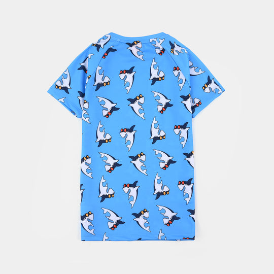 Boys Polyester Swimming 2-Piece Suit (Shark) - Blue