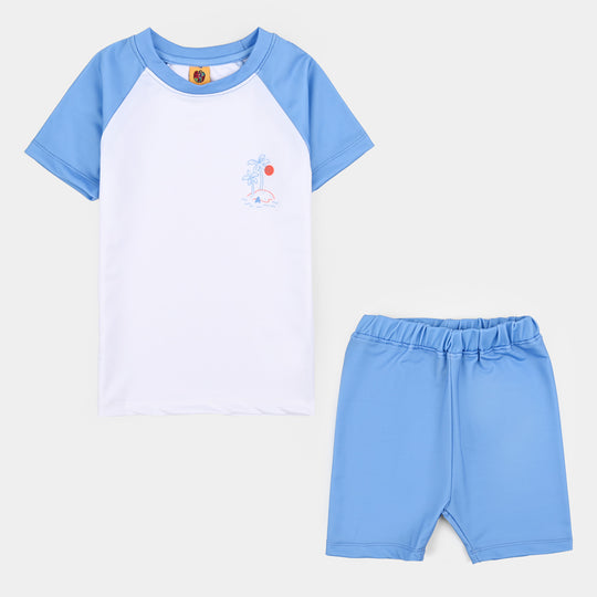Boys Nylon Swimming 2Piece Suit Sunset- Blue/White