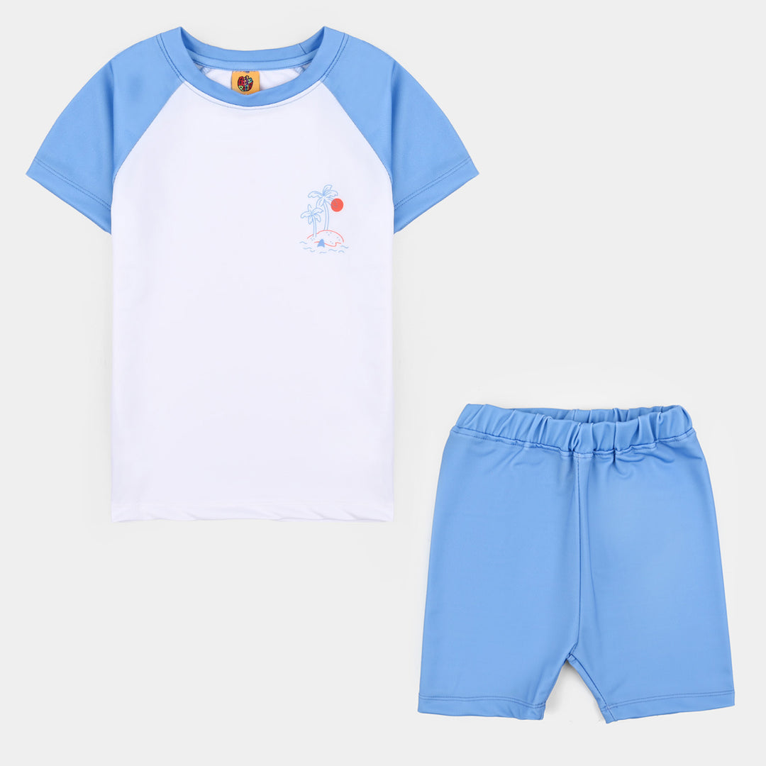 Boys Nylon Swimming 2Piece Suit Sunset- Blue/White