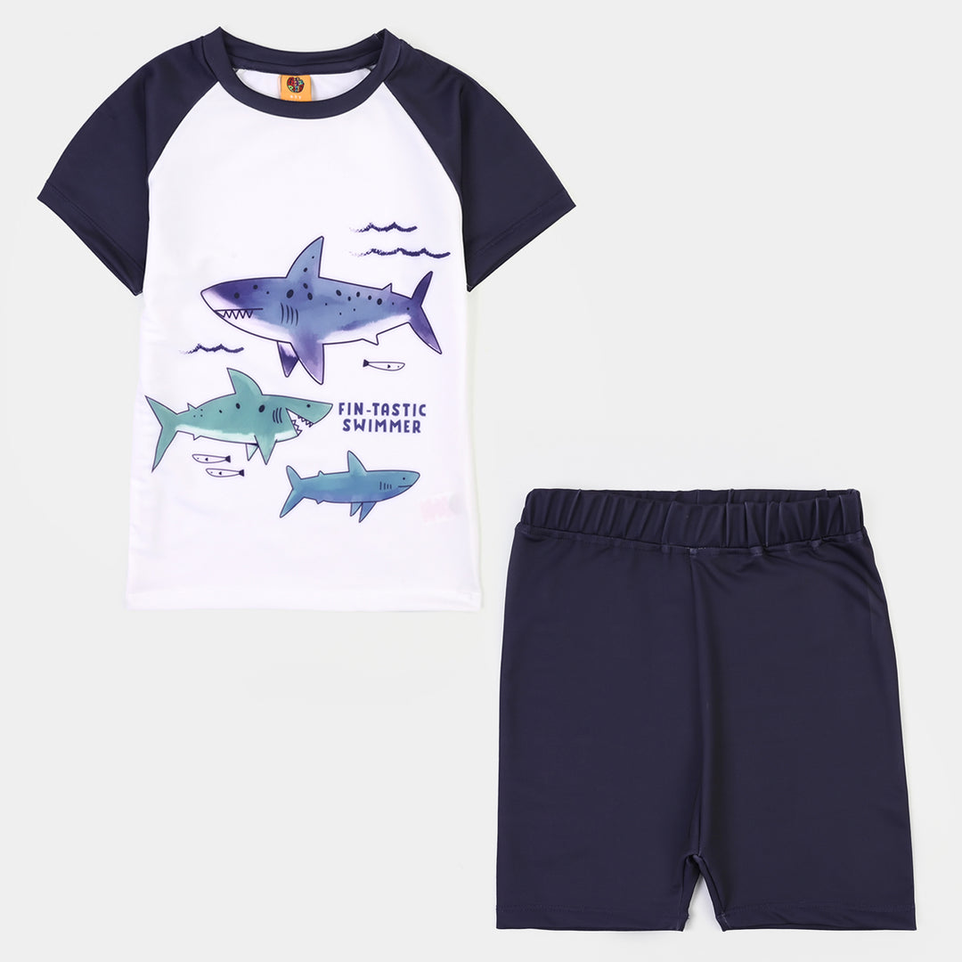 Boys Nylon Swimming 2Piece Suit Fintastic-White