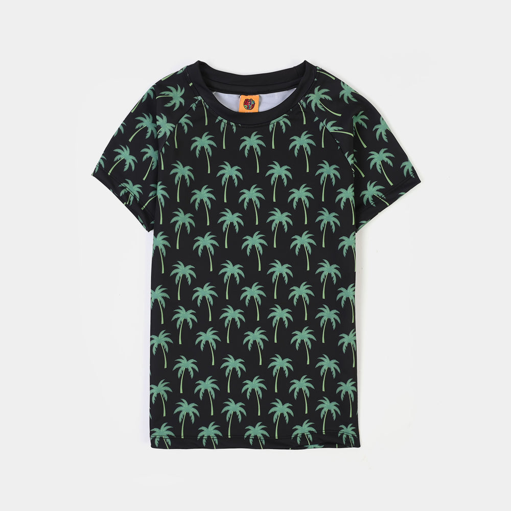 Boys Nylon Swimming 2Piece Suit Coconut Tree-BLACK
