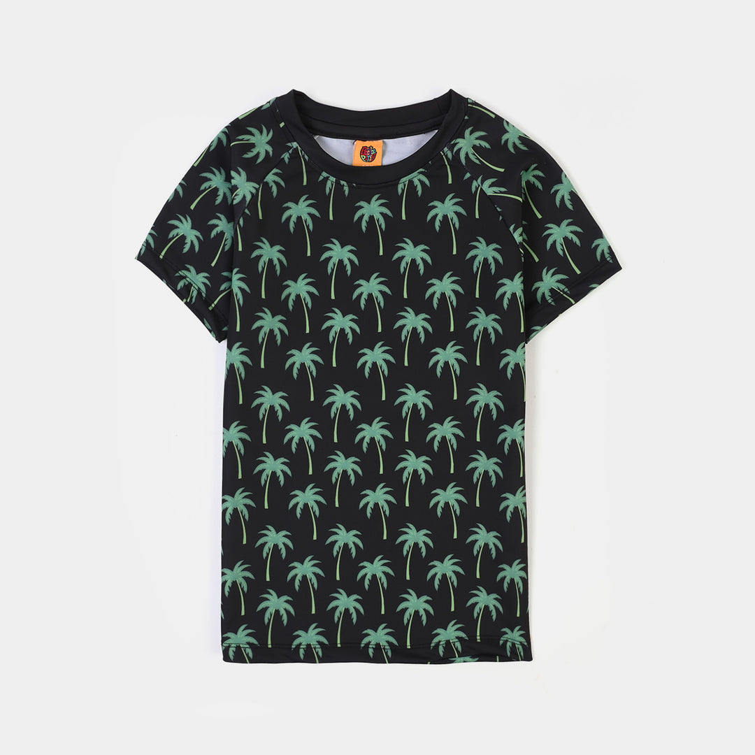 Boys Nylon Swimming 2Piece Suit Coconut Tree-BLACK