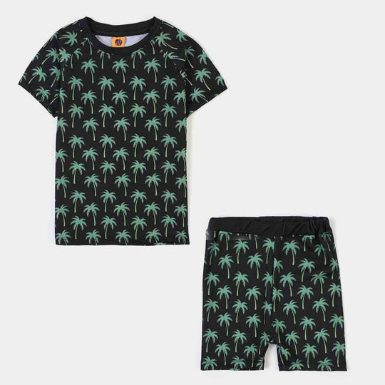 Boys Nylon Swimming 2Piece Suit Coconut Tree-BLACK