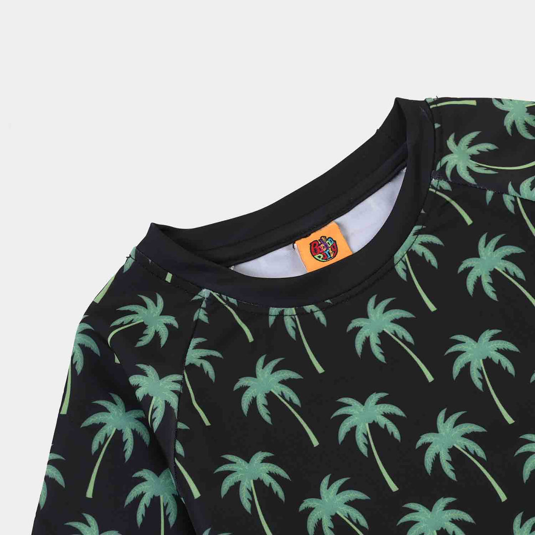 Boys Nylon Swimming 2Piece Suit Coconut Tree-BLACK