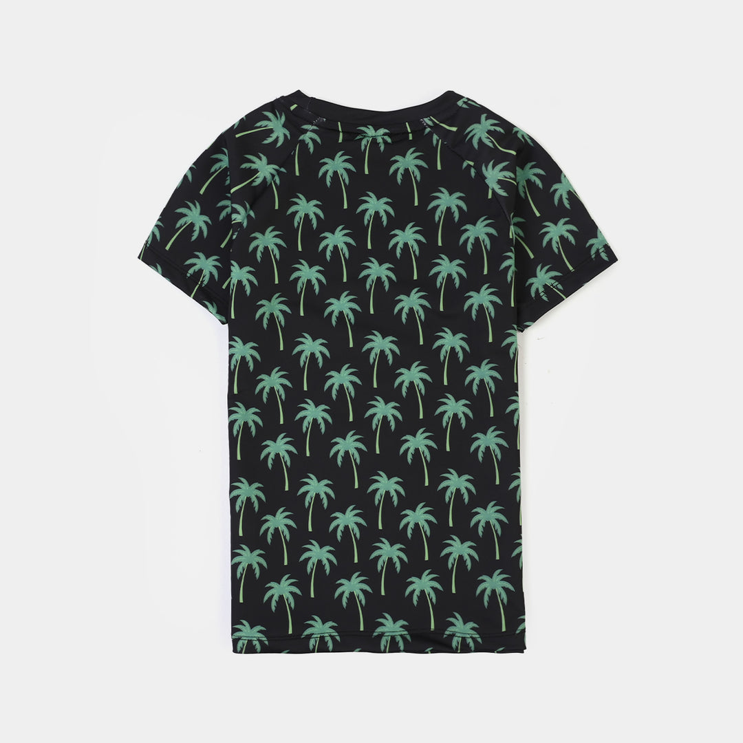 Boys Nylon Swimming 2Piece Suit Coconut Tree-BLACK