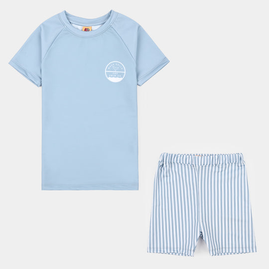Boys Nylon Swimming 2Piece Suit Wavy Hello-BLUE