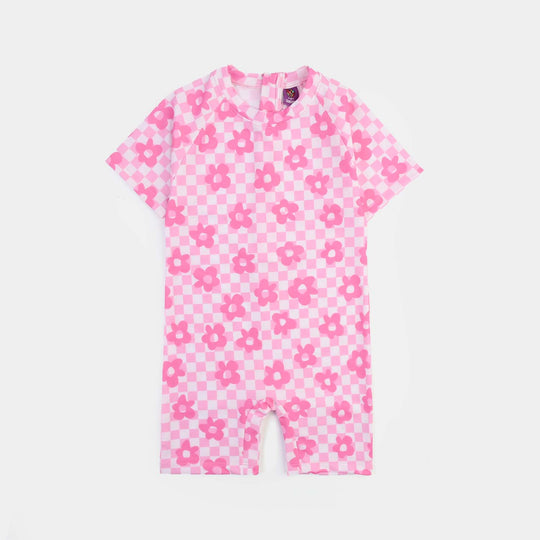 Girls Nylon Swimming Jumper Pink Daisy-Pink